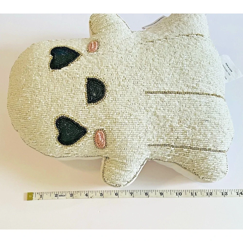 Cupcakes and Cashmere Beaded Ghost Halloween Pillow Heart‎ Eyes